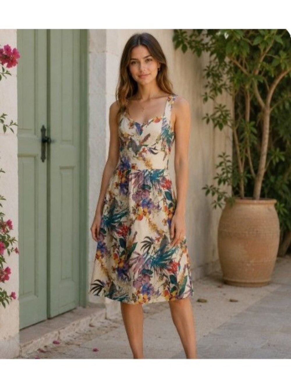 Eshakti Tropical Botanical Dress Cottagecore Garden Party Sunset Euro Travel 5-6